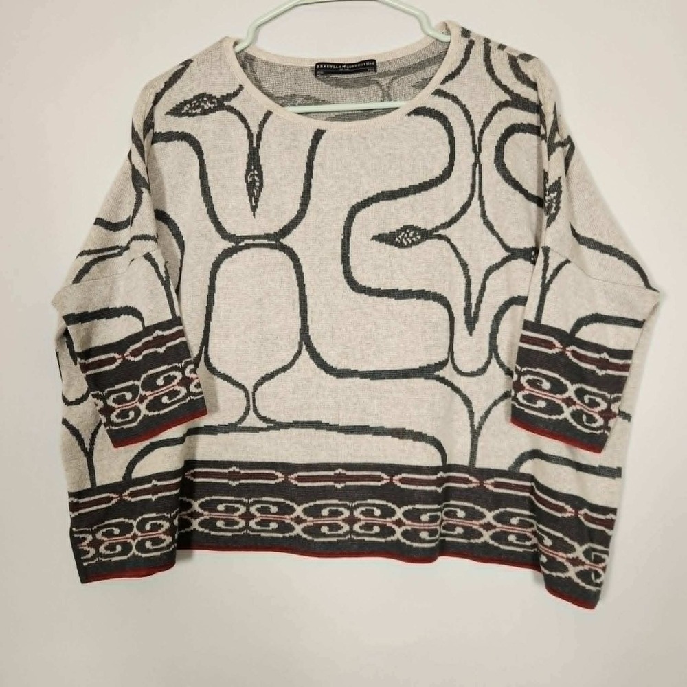Peruvian connection Kochi Knit Sweater top Jacquard Aztec Pima Cotton Size XS/S
